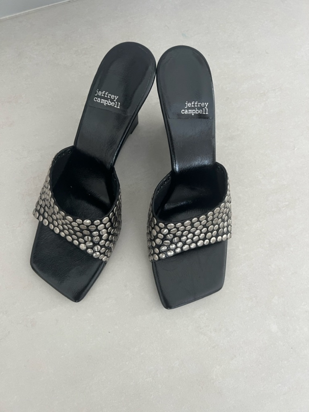 Jeffrey Campbell Black Studded Slide Mules with Silver Accents